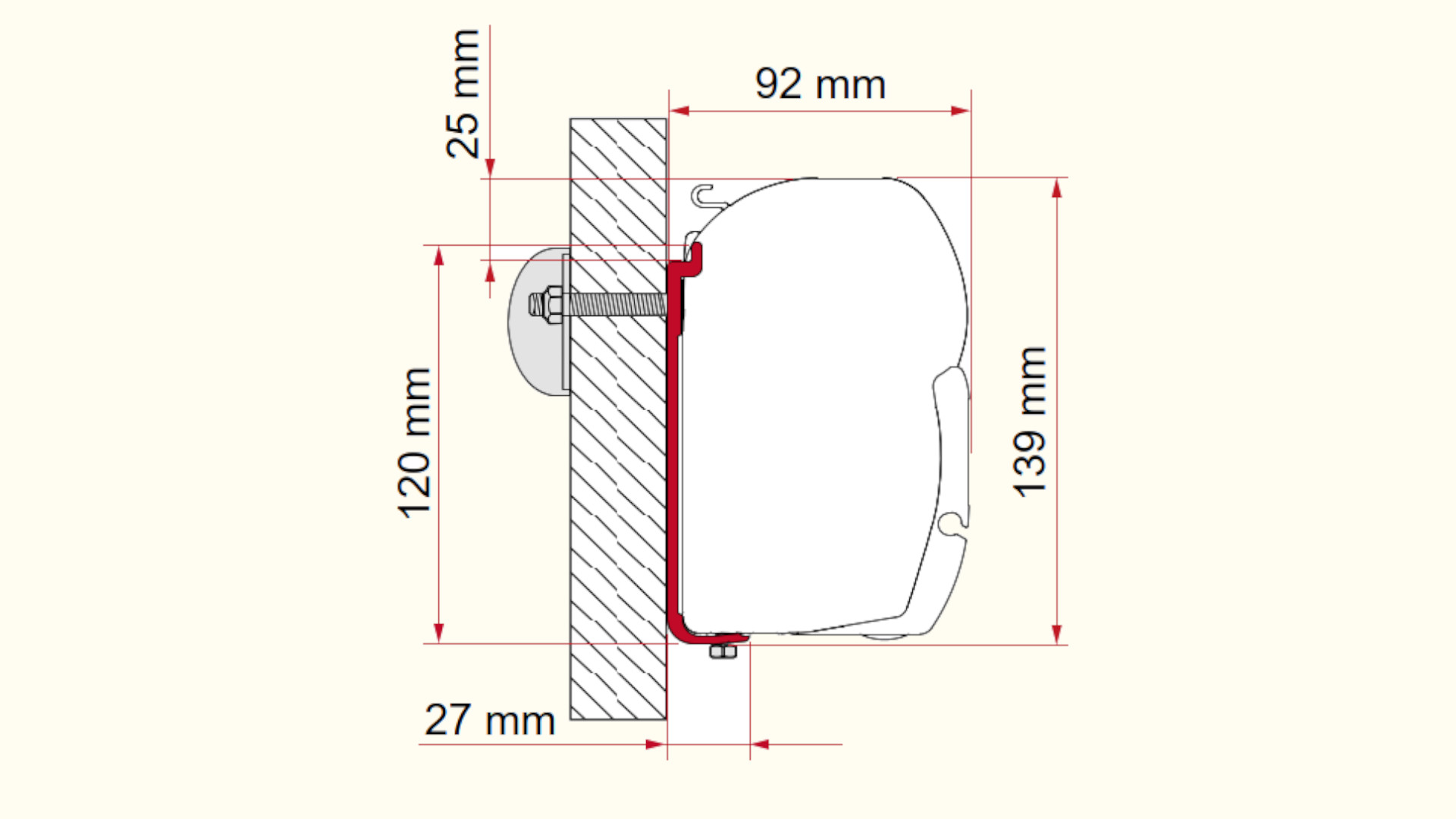 Markisen- Wandadapter F45 AS120 260-400cm